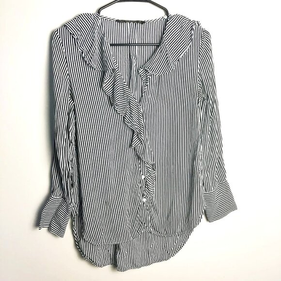 Zara Ruffle Stripped button Up - Picture 2 of 4